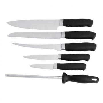 WHL-KFF018 7 pcs Plastic Handle S/S Knife Set with Wooden Block